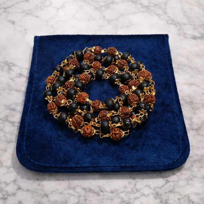 Natural Karungali & Rudraksha Mala with Gold Finish – Sacred Healing Necklace