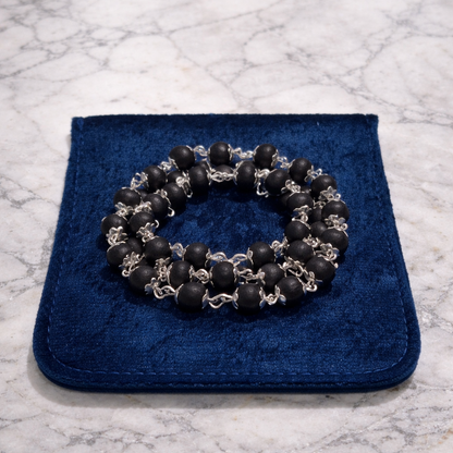 Silver-Plated Karungali Beads Mala – Authentic Ebony Wood Necklace for Protection