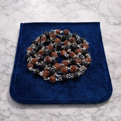 Authentic Rudraksha Karungali Mala (Silver Plated) – Spiritual Balance & Positivity Necklace