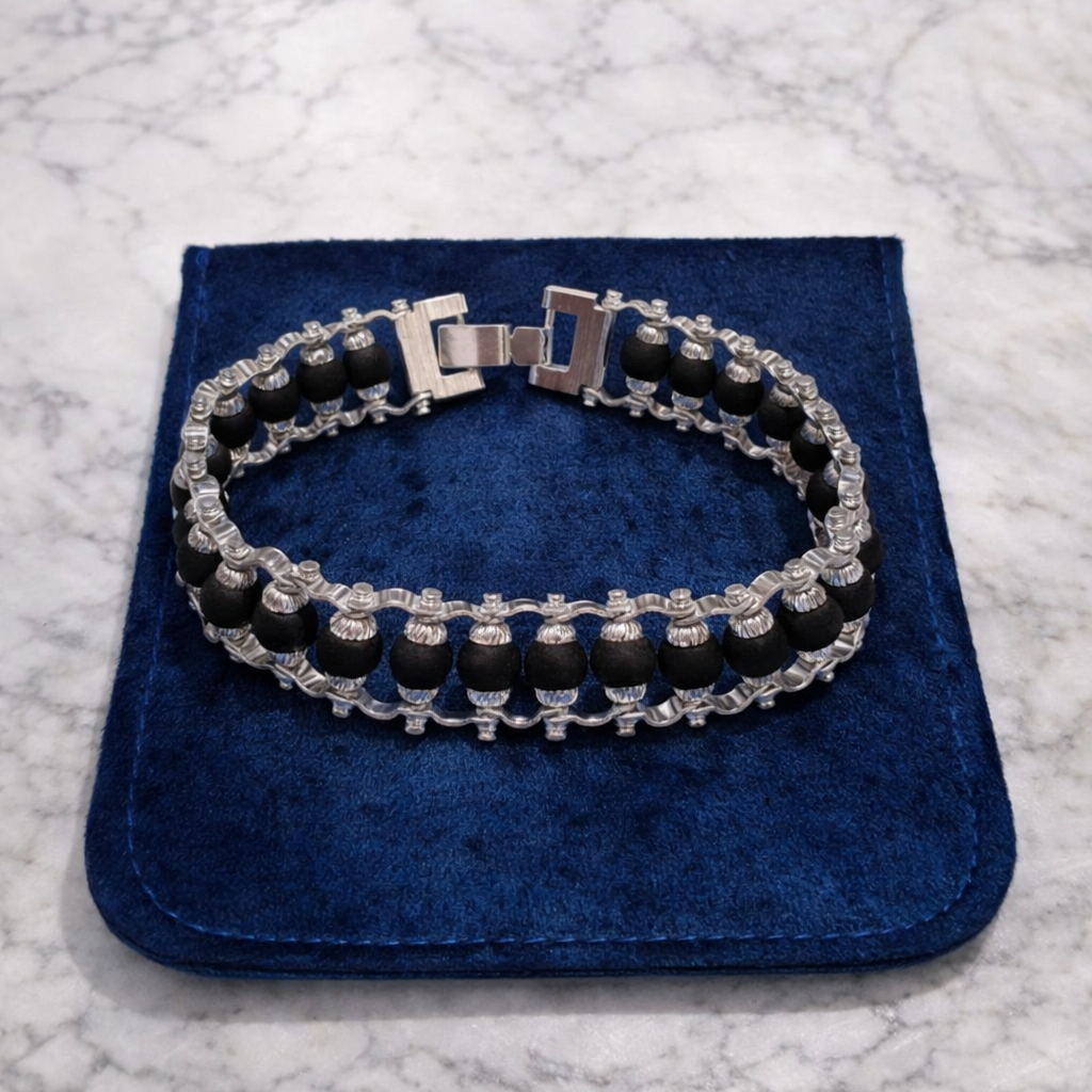 Silver-Plated Karungali Bracelet – Natural Ebony Wood Modern Spiritual Protection Jewelry