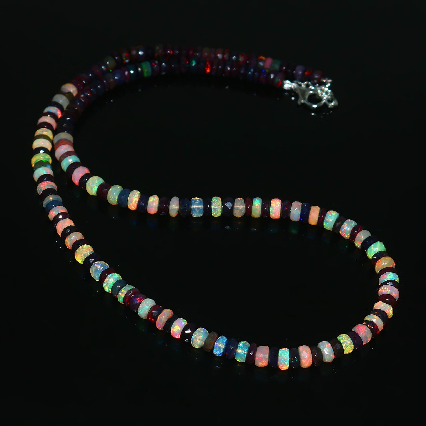 Natural Multi-Color Ethiopian Opal Rondelle Necklace – Brilliant Fire Gemstone Jewelry