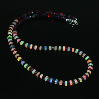 Natural Multi-Color Ethiopian Opal Rondelle Necklace – Brilliant Fire Gemstone Jewelry