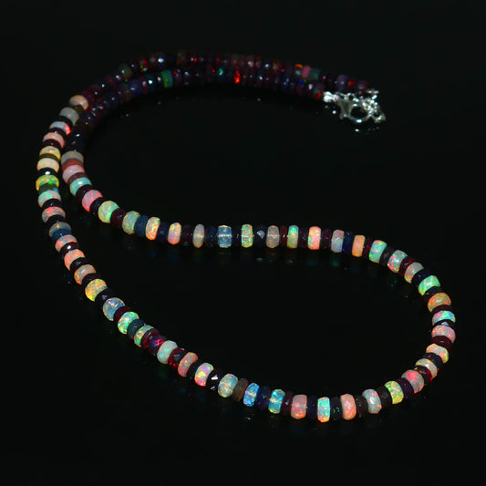 Natural Multi-Color Ethiopian Opal Rondelle Necklace – Brilliant Fire Gemstone Jewelry
