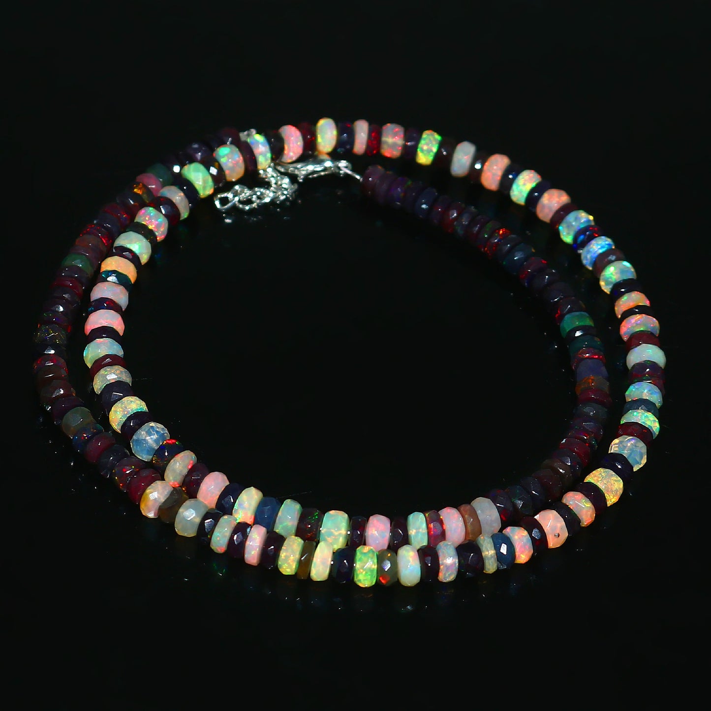 Natural Multi-Color Ethiopian Opal Rondelle Necklace – Brilliant Fire Gemstone Jewelry