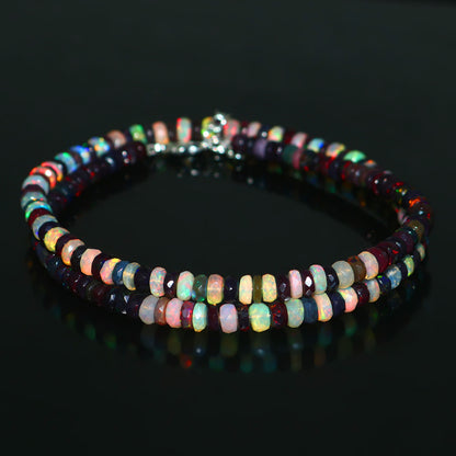 Natural Multi-Color Ethiopian Opal Rondelle Necklace – Brilliant Fire Gemstone Jewelry