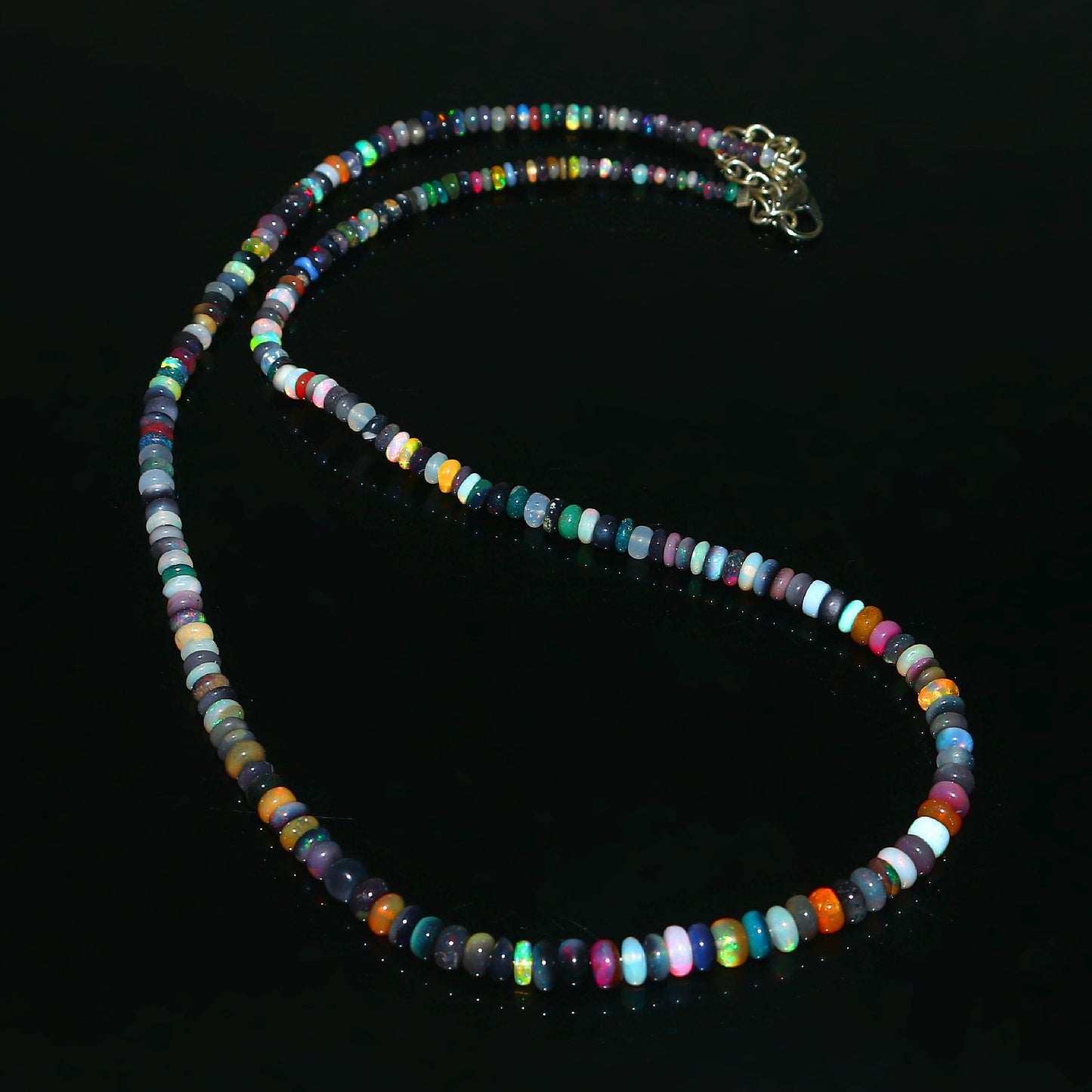 Natural Multi-color Ethiopian Opal Rondelle Necklace – Fiery Gemstone Jewelry | Unique Gift for Her