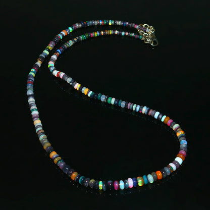 Natural Multi-color Ethiopian Opal Rondelle Necklace – Fiery Gemstone Jewelry | Unique Gift for Her