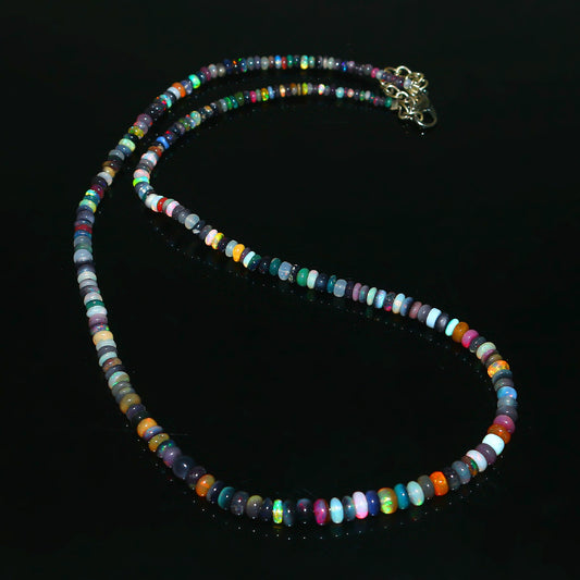 Natural Multi-color Ethiopian Opal Rondelle Necklace – Fiery Gemstone Jewelry | Unique Gift for Her