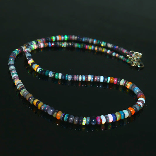 Natural Multi-color Ethiopian Opal Rondelle Necklace – Fiery Gemstone Jewelry | Unique Gift for Her