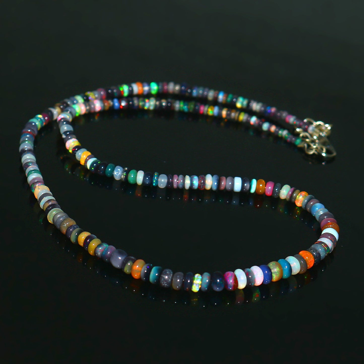 Natural Multi-color Ethiopian Opal Rondelle Necklace – Fiery Gemstone Jewelry | Unique Gift for Her
