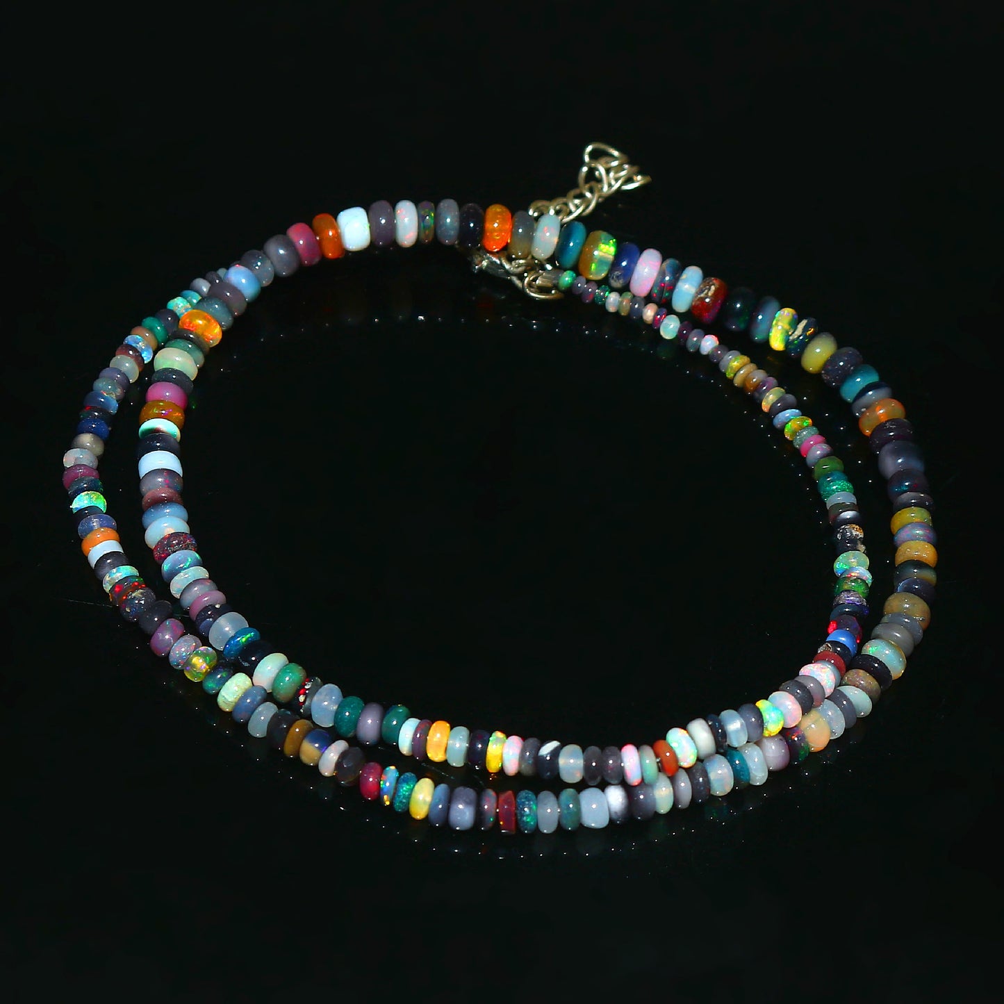 Natural Multi-color Ethiopian Opal Rondelle Necklace – Fiery Gemstone Jewelry | Unique Gift for Her