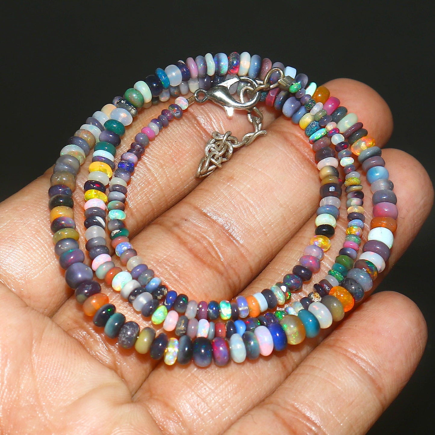 Natural Multi-color Ethiopian Opal Rondelle Necklace – Fiery Gemstone Jewelry | Unique Gift for Her