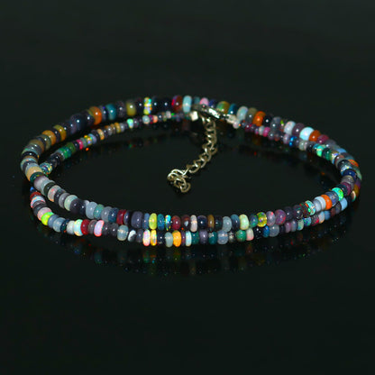 Natural Multi-color Ethiopian Opal Rondelle Necklace – Fiery Gemstone Jewelry | Unique Gift for Her