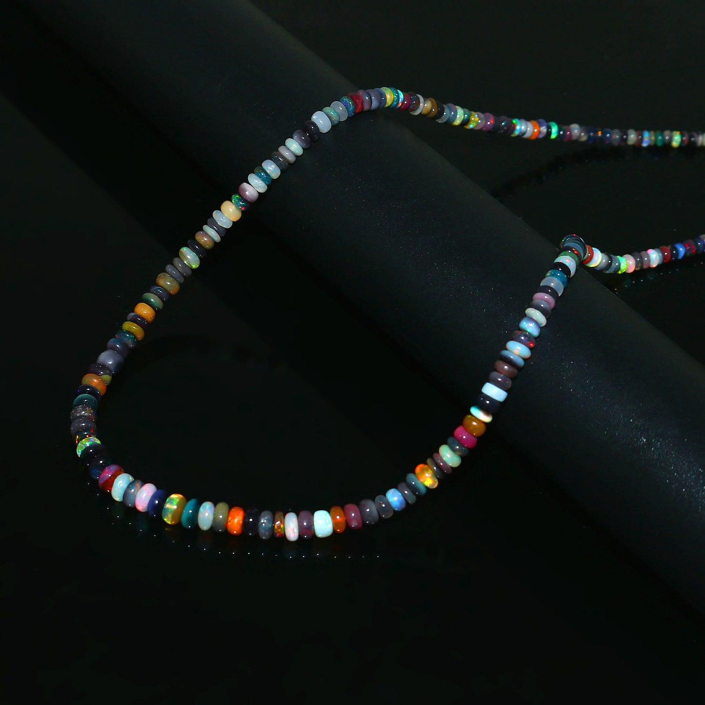Natural Multi-color Ethiopian Opal Rondelle Necklace – Fiery Gemstone Jewelry | Unique Gift for Her