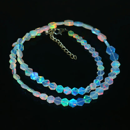 Natural White & Blue Ethiopian Opal Necklace – Color-Changing Fire Opal | Unique Luxury Pendant