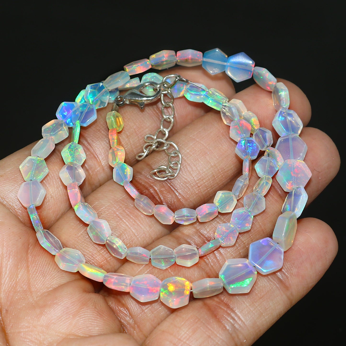 Natural White & Blue Ethiopian Opal Necklace – Color-Changing Fire Opal | Unique Luxury Pendant