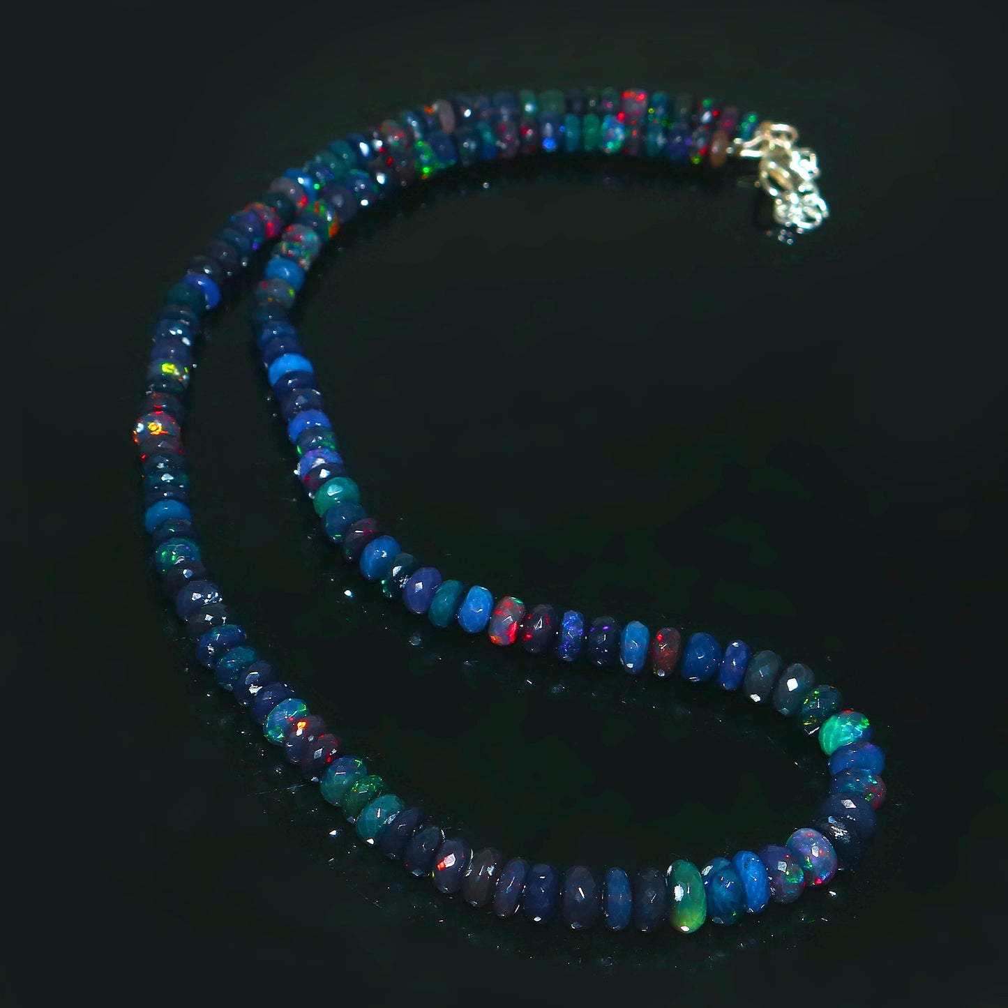 Natural Blue Ethiopian Opal Rondelle Necklace – Fiery Gemstone Jewelry | Unique Gift for Her