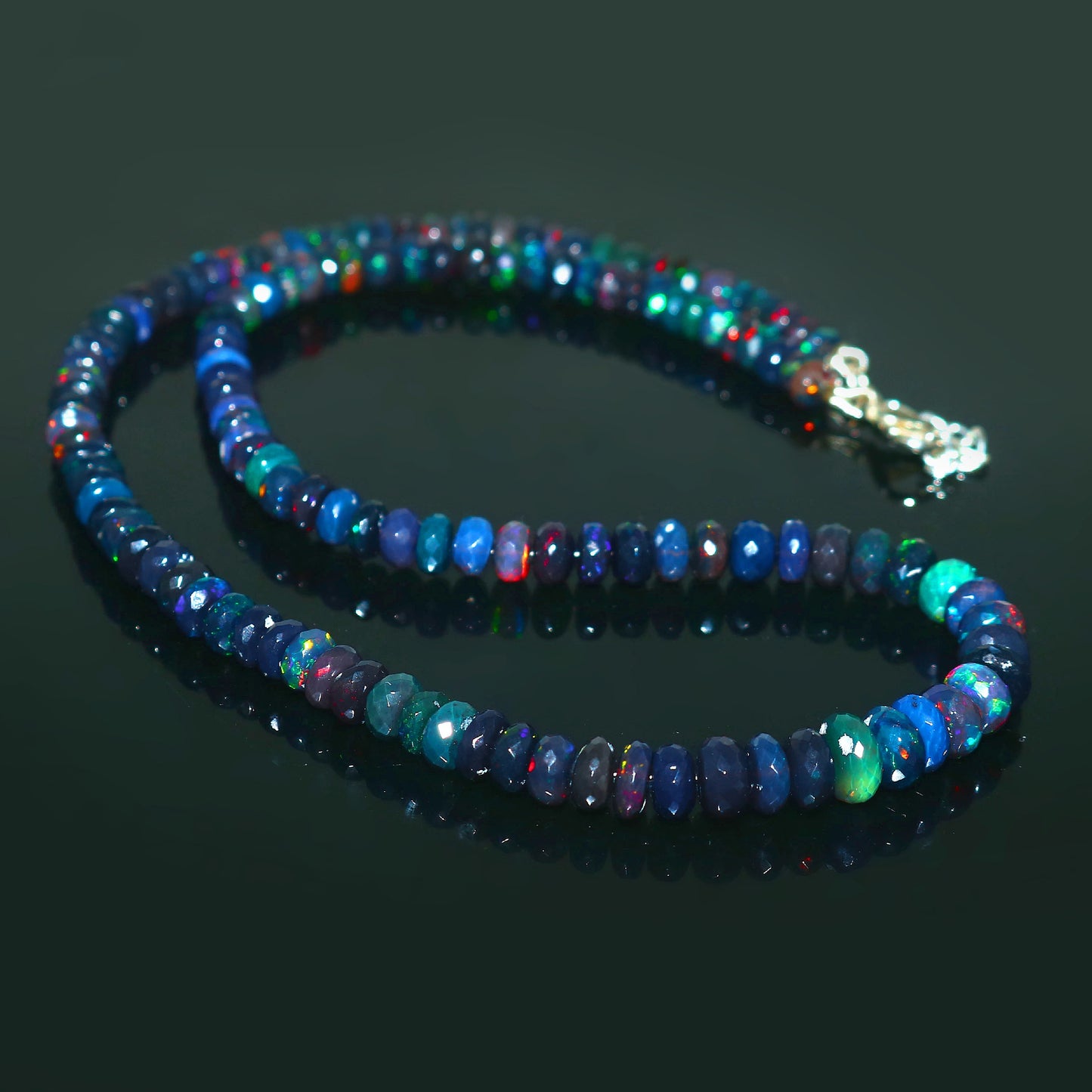 Natural Blue Ethiopian Opal Rondelle Necklace – Fiery Gemstone Jewelry | Unique Gift for Her