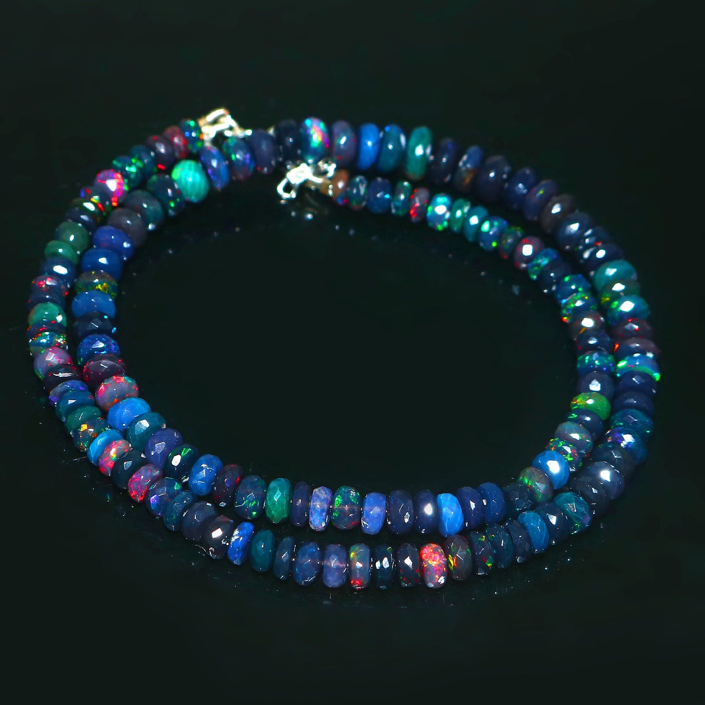 Natural Blue Ethiopian Opal Rondelle Necklace – Fiery Gemstone Jewelry | Unique Gift for Her