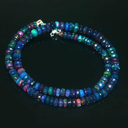 Natural Blue Ethiopian Opal Rondelle Necklace – Fiery Gemstone Jewelry | Unique Gift for Her