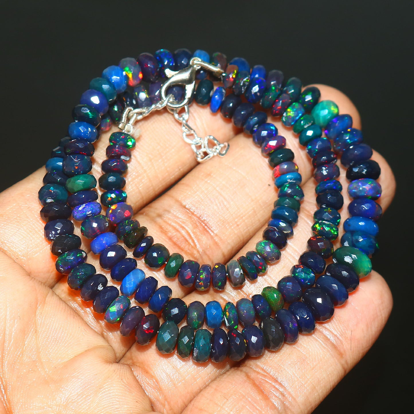 Natural Blue Ethiopian Opal Rondelle Necklace – Fiery Gemstone Jewelry | Unique Gift for Her