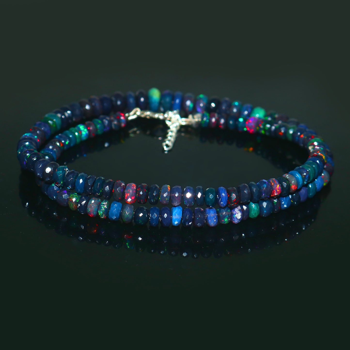Natural Blue Ethiopian Opal Rondelle Necklace – Fiery Gemstone Jewelry | Unique Gift for Her