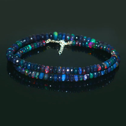 Natural Blue Ethiopian Opal Rondelle Necklace – Fiery Gemstone Jewelry | Unique Gift for Her