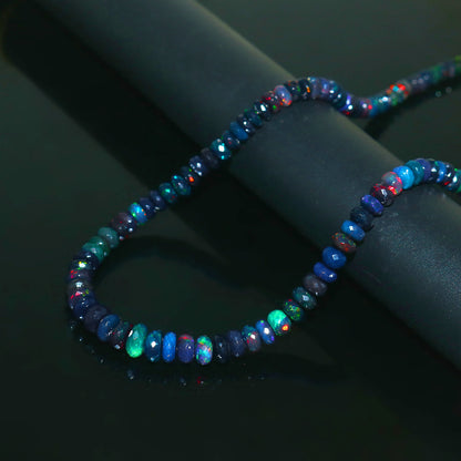 Natural Blue Ethiopian Opal Rondelle Necklace – Fiery Gemstone Jewelry | Unique Gift for Her