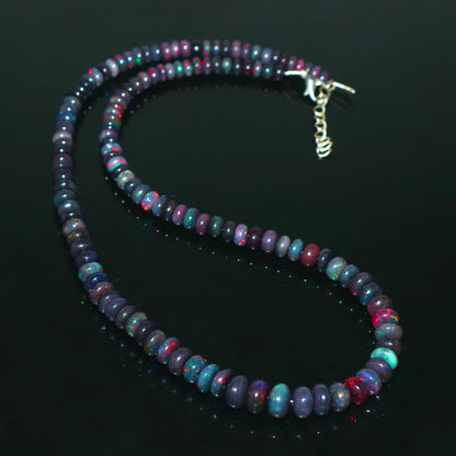 Natural Black Ethiopian Opal Necklace – Dark Fire Opal Jewelry | Mysterious & Elegant Gift