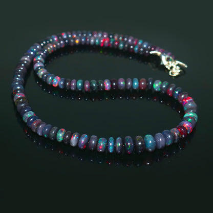 Natural Black Ethiopian Opal Necklace – Dark Fire Opal Jewelry | Mysterious & Elegant Gift