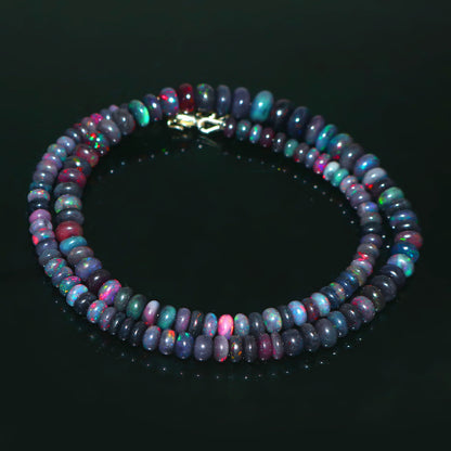 Natural Black Ethiopian Opal Necklace – Dark Fire Opal Jewelry | Mysterious & Elegant Gift