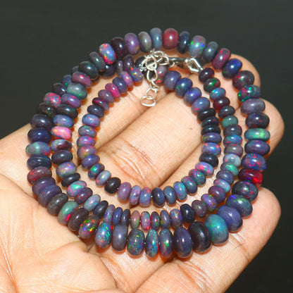 Natural Black Ethiopian Opal Necklace – Dark Fire Opal Jewelry | Mysterious & Elegant Gift