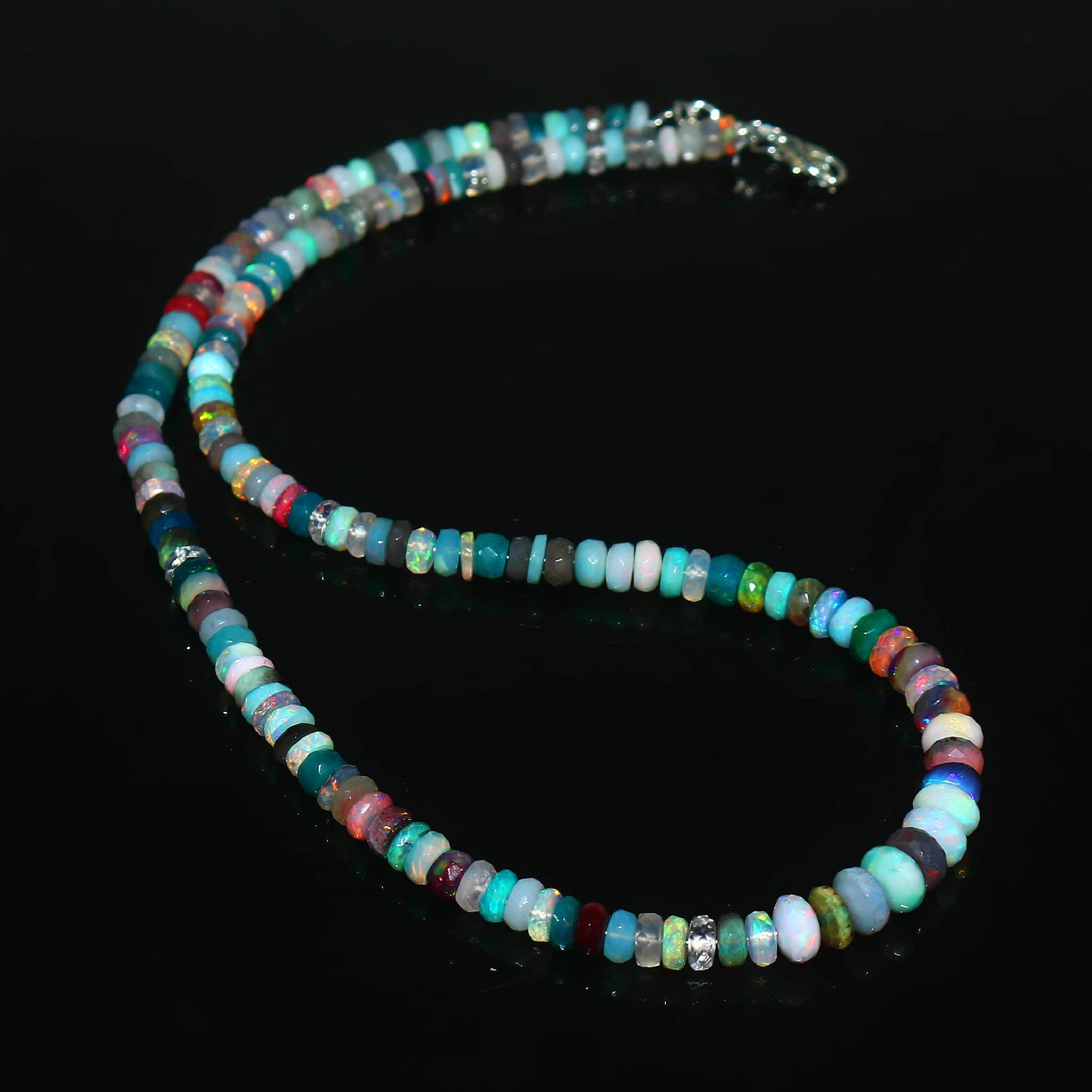 Natural Multi-Color Ethiopian Opal Rondelle Necklace – Fiery Gemstone Jewelry