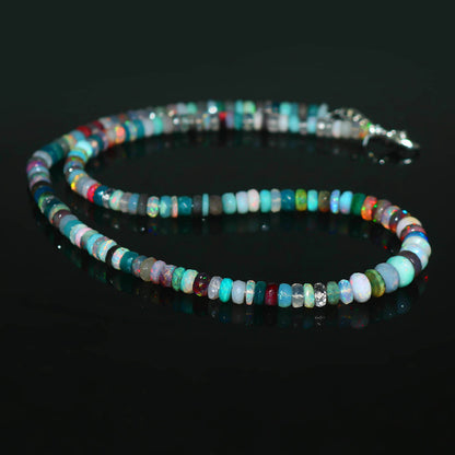 Natural Multi-Color Ethiopian Opal Rondelle Necklace – Fiery Gemstone Jewelry