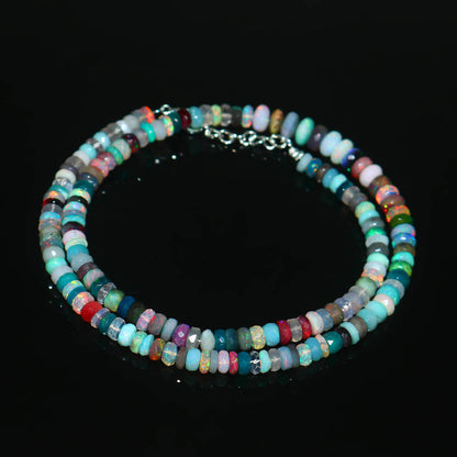 Natural Multi-Color Ethiopian Opal Rondelle Necklace – Fiery Gemstone Jewelry