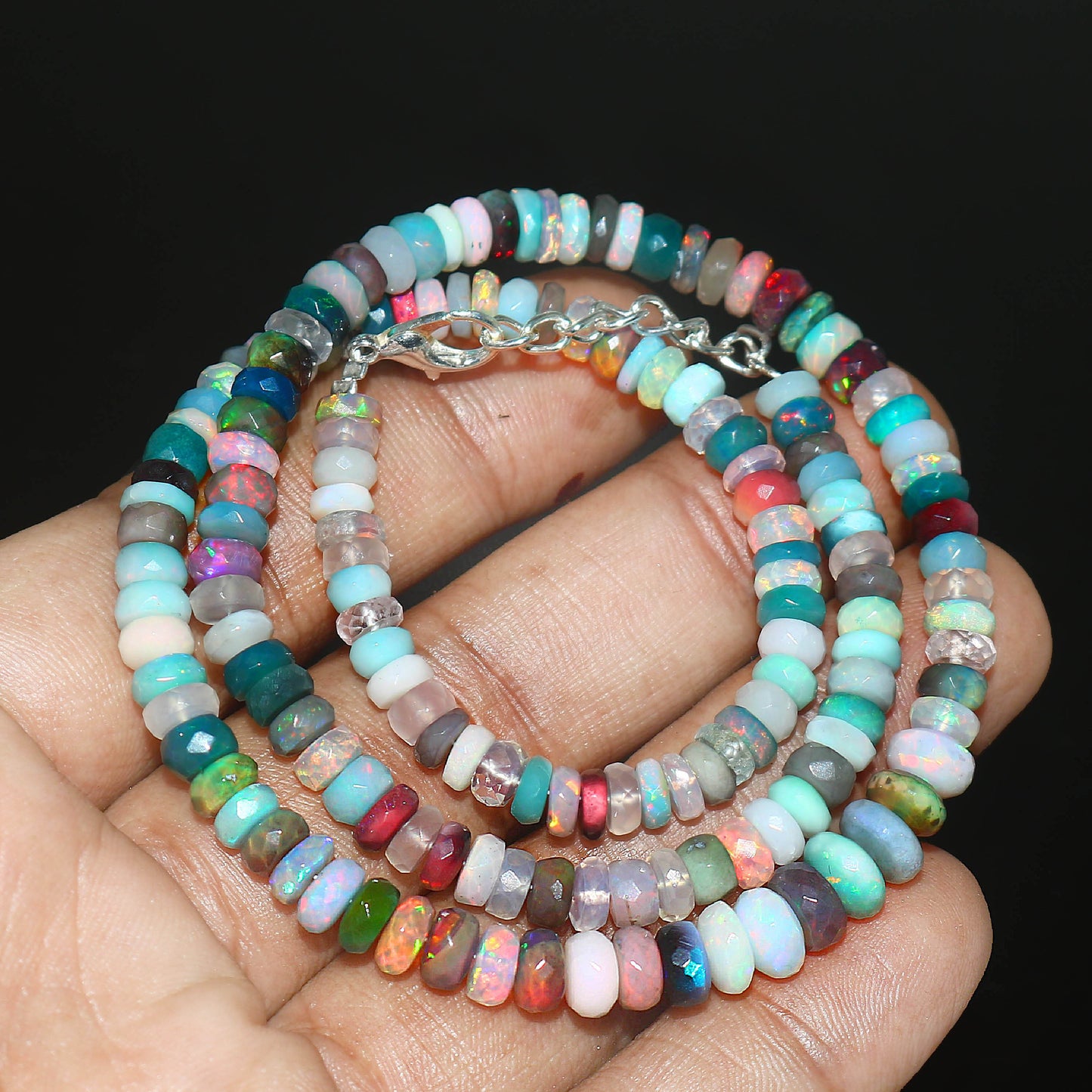 Natural Multi-Color Ethiopian Opal Rondelle Necklace – Fiery Gemstone Jewelry