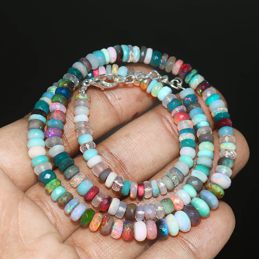 Natural Multi-Color Ethiopian Opal Rondelle Necklace – Fiery Gemstone Jewelry