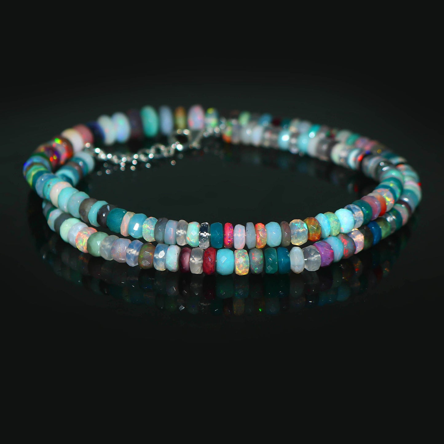 Natural Multi-Color Ethiopian Opal Rondelle Necklace – Fiery Gemstone Jewelry