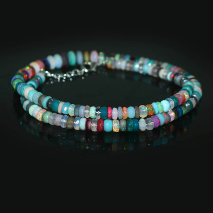 Natural Multi-Color Ethiopian Opal Rondelle Necklace – Fiery Gemstone Jewelry