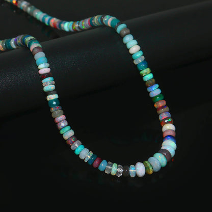 Natural Multi-Color Ethiopian Opal Rondelle Necklace – Fiery Gemstone Jewelry