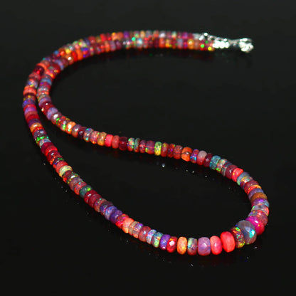 Natural Red Ethiopian Opal Rondelle Necklace – Fiery Gemstone Jewelry | Passionate Gift of Love
