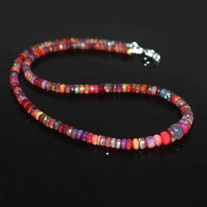 Natural Red Ethiopian Opal Rondelle Necklace – Fiery Gemstone Jewelry | Passionate Gift of Love
