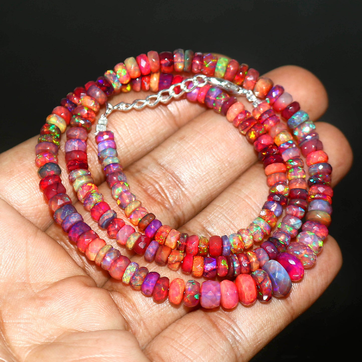 Natural Red Ethiopian Opal Rondelle Necklace – Fiery Gemstone Jewelry | Passionate Gift of Love