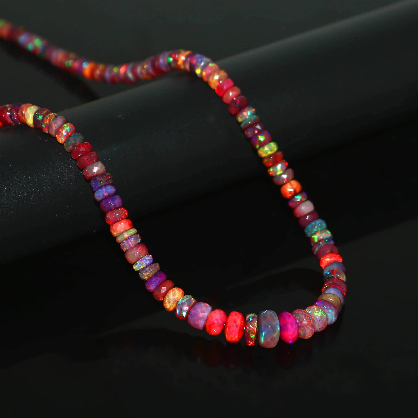 Natural Red Ethiopian Opal Rondelle Necklace – Fiery Gemstone Jewelry | Passionate Gift of Love
