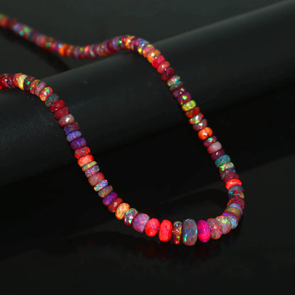 Natural Red Ethiopian Opal Rondelle Necklace – Fiery Gemstone Jewelry | Passionate Gift of Love