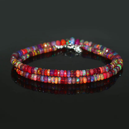 Natural Red Ethiopian Opal Rondelle Necklace – Fiery Gemstone Jewelry | Passionate Gift of Love