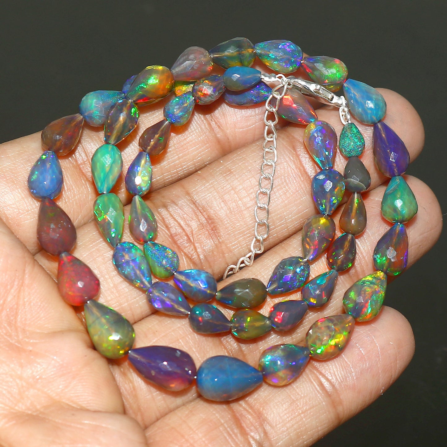 Natural White Ethiopian Opal Teardrop Necklace – Fire Opal Gemstone Jewelry