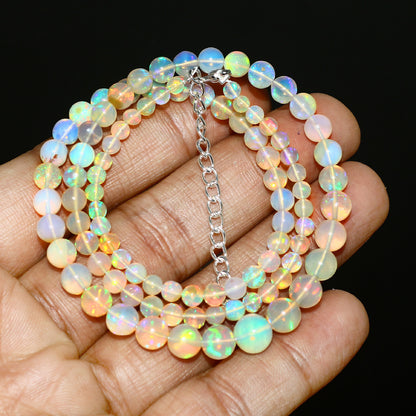 Natural Rainbow Ethiopian Opal Round Necklace – Fiery Glow Gemstone Jewelry | Romantic Gift for Her