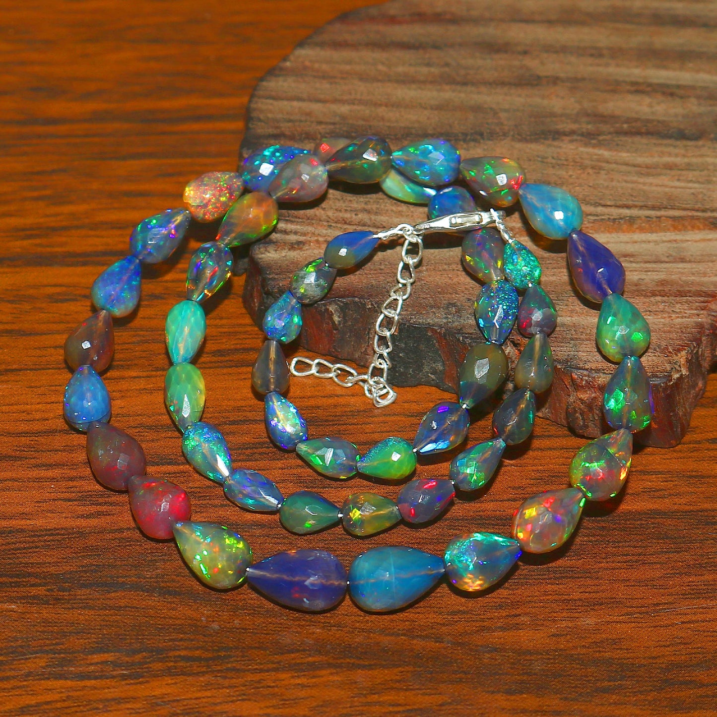 Natural White Ethiopian Opal Teardrop Necklace – Fire Opal Gemstone Jewelry