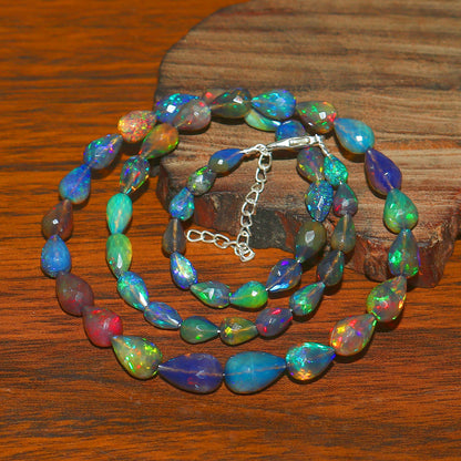 Natural White Ethiopian Opal Teardrop Necklace – Fire Opal Gemstone Jewelry